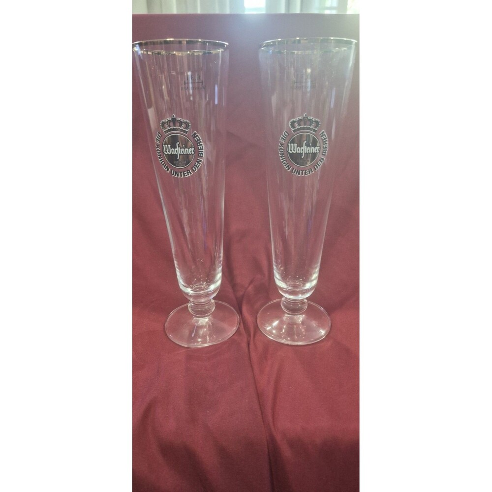 Set of 2 Warsteiner Gold Rim Tall Beer Glass .31 German Brewery Premium Verum